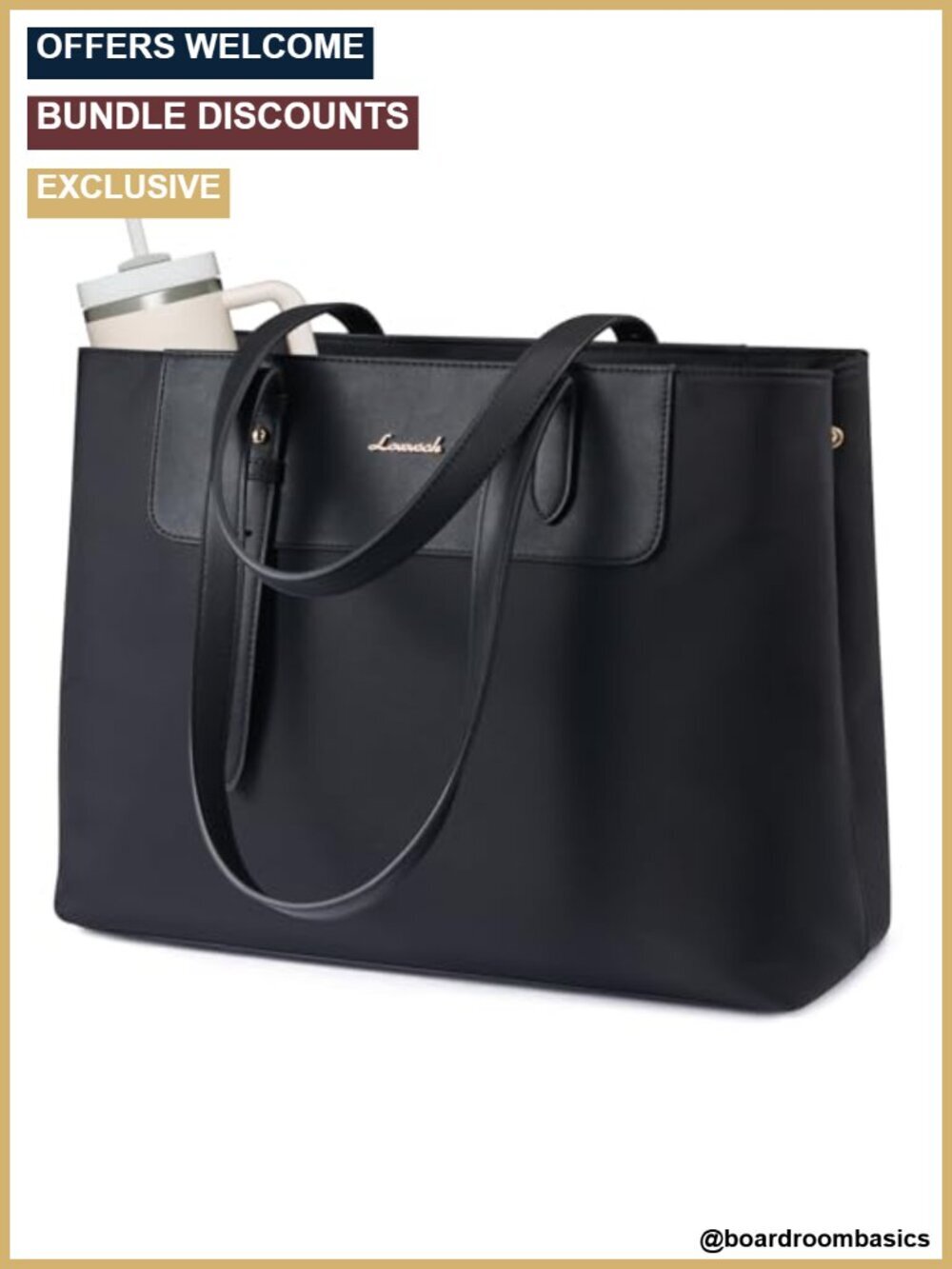 Water Resistant Nylon PU Leather Laptop Tote Bag 15.6 Inch Work Bag